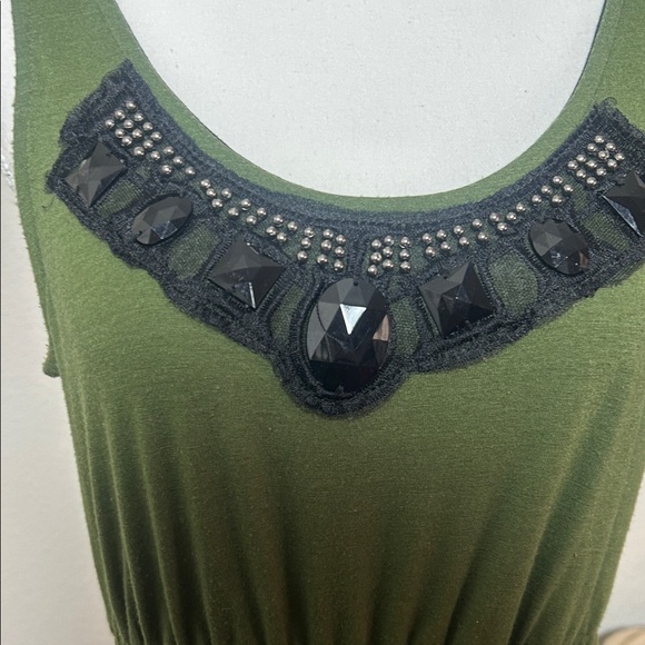 NY Collection Olive Dress with Black Fringe - Picture 4 of 7